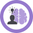Icon representing Professional Learning. A silhouette with a lightbulb above it in front of a brain.