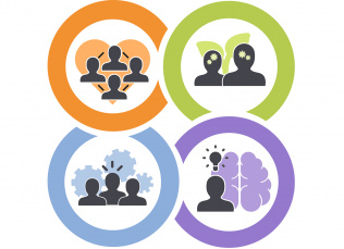 Four overlapping icons representing the four UDL-SICC domains: School Culture and Environment, Teaching and Learning, Leadership and Management, and Professional Learning.