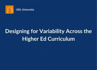 UDL University Logo appears above title text: Designing for Variability Across the Higher Ed Curriculum
