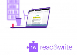 read&write logo with laptop and Texthelp graphic