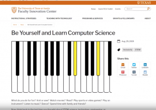 Im age of a web-based piano keyboard segment with title "Be Yourself and Learn Computer Science" 