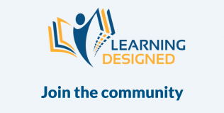 Learning Designed logo and Join the community text