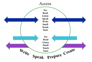 A circle that has many words coming in and out of the circle depending on their relations with the word access. 