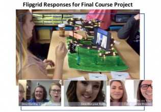 Students explain their final course project creation using Flipgrid, photos taken from Flipgrid responses.