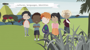 An image from the video showing students bringing their different backgrounds to school. 
