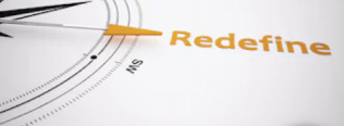 a compass pointing to the word "redefine" 