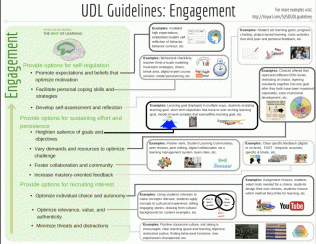 This screenshot gives a picture of 3 infographics. Each infographic is connected to a different UDL principle. 